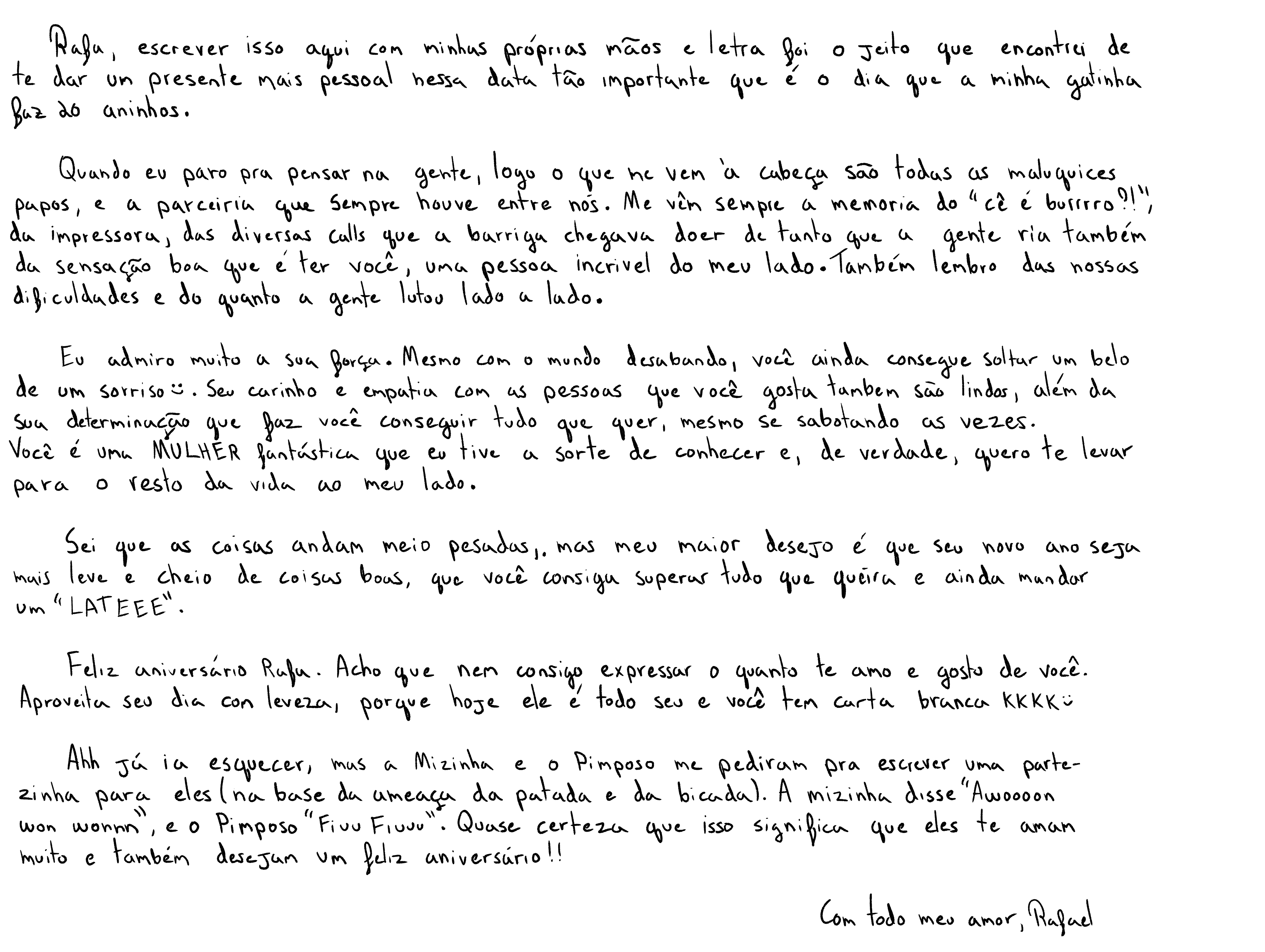 Carta escrita à mão com carinho